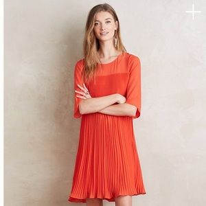 Anthropologie Maeve Red Pleated Mini Dress